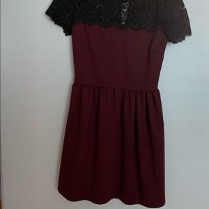 Maroon dress with black lace
